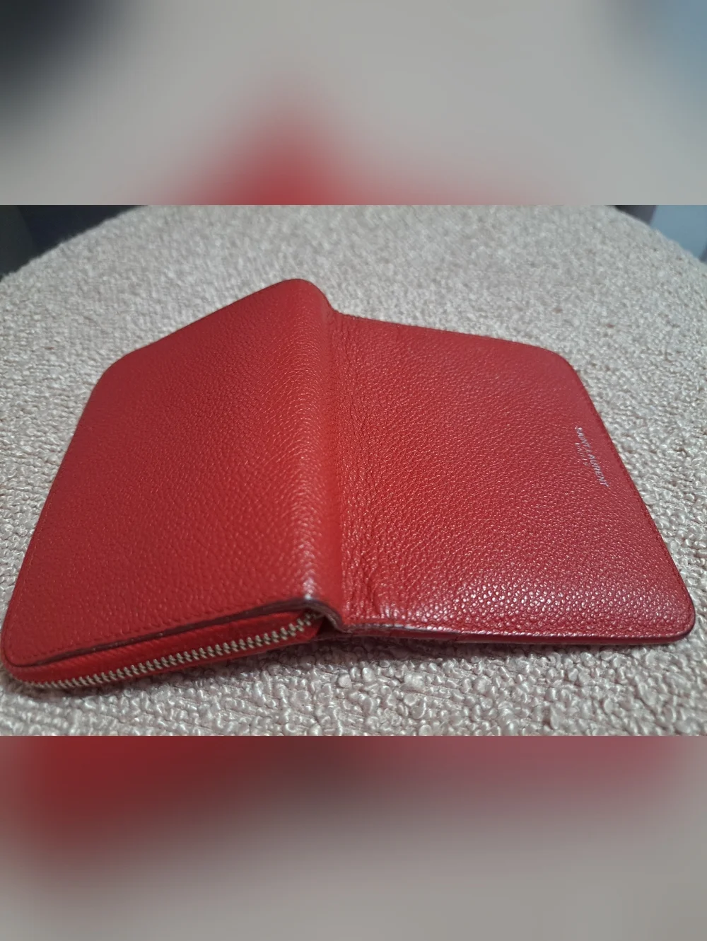 Saint Laurent Red Pebbled Zip-Around Card Wallet - Picture 9 of 10